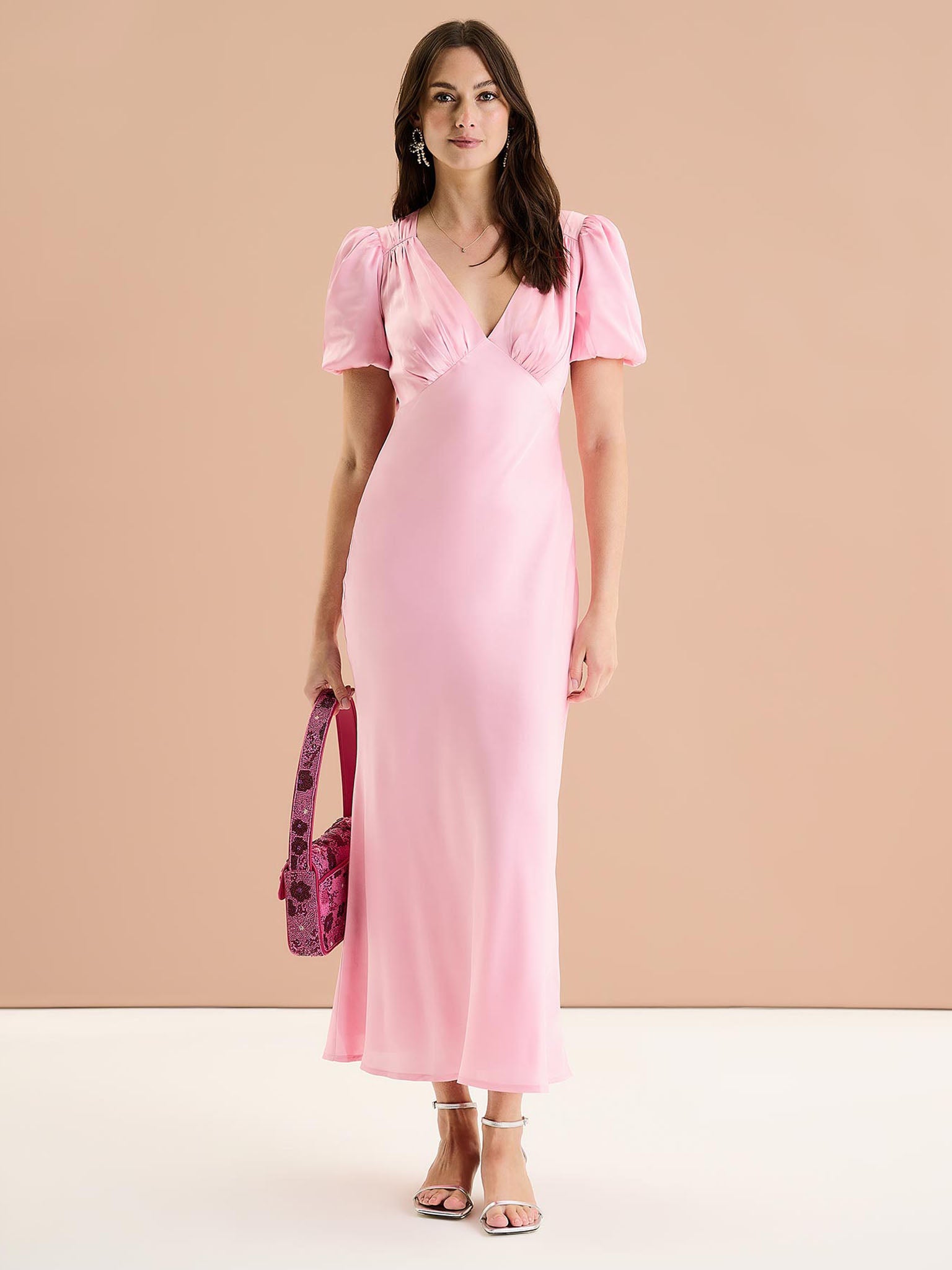 Rosie Ruched Puff Sleeve Dress in Pink | OMNES | Dresses | Sustainable &  Affordable Clothing | Shop Women's Fashion