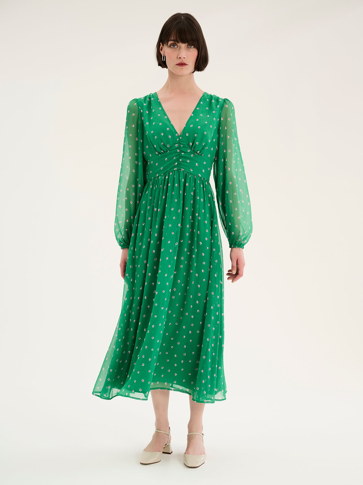 Gabriella Dress in Green Mini Shape Print