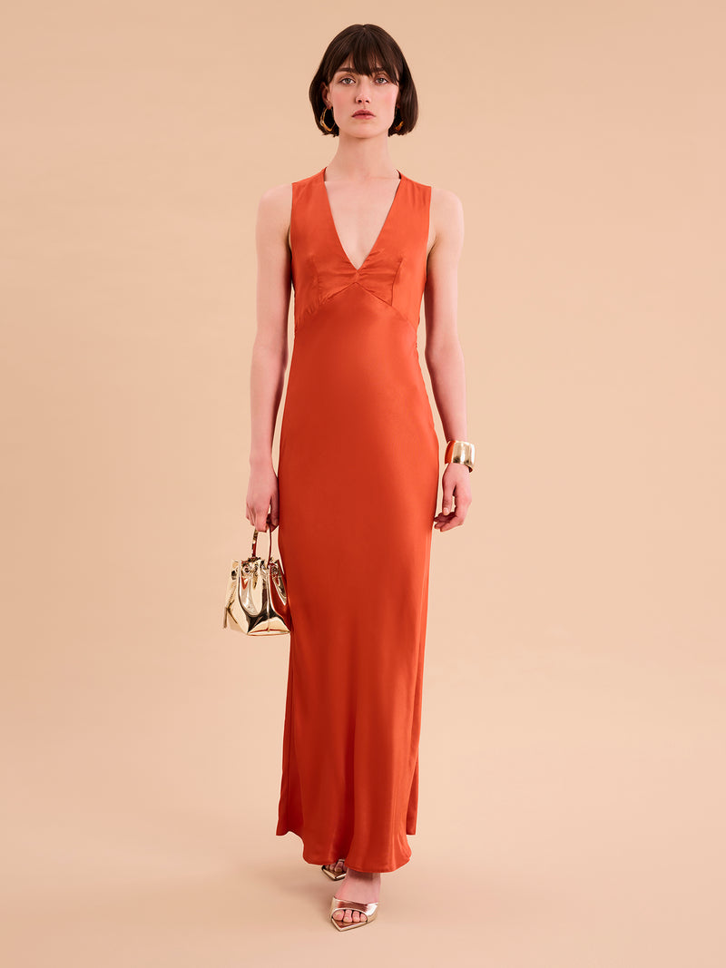 Nova Tie Back Dress in Burnt Orange