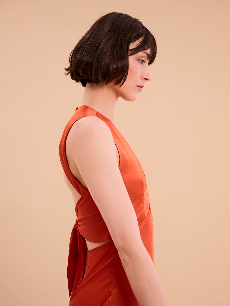 Nova Tie Back Dress in Burnt Orange