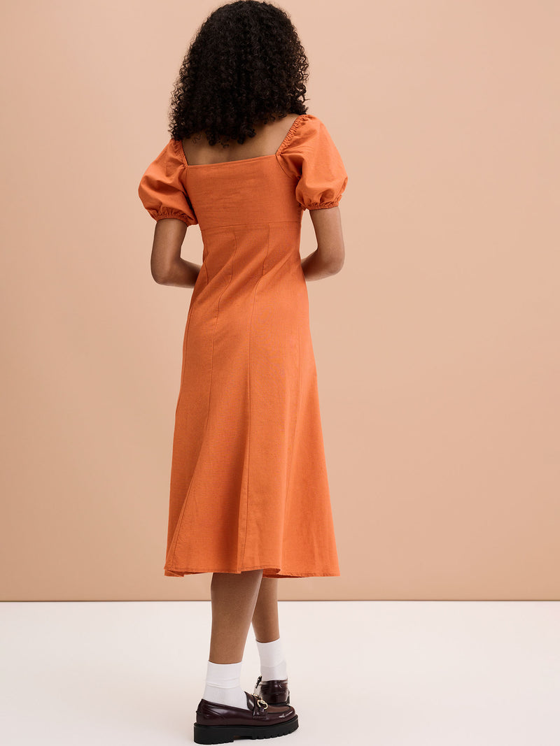 Harriet Linen Dress in Brick Red