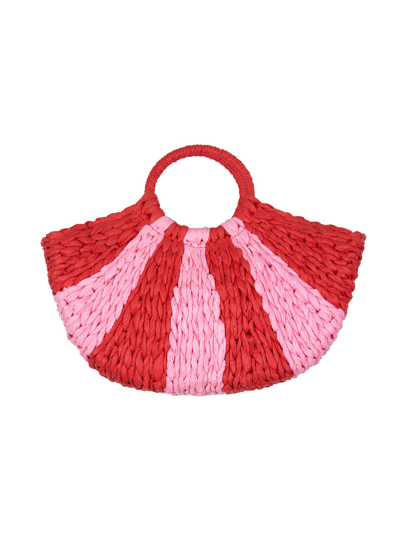 Lottie Stripe Paper Straw Bag in Red