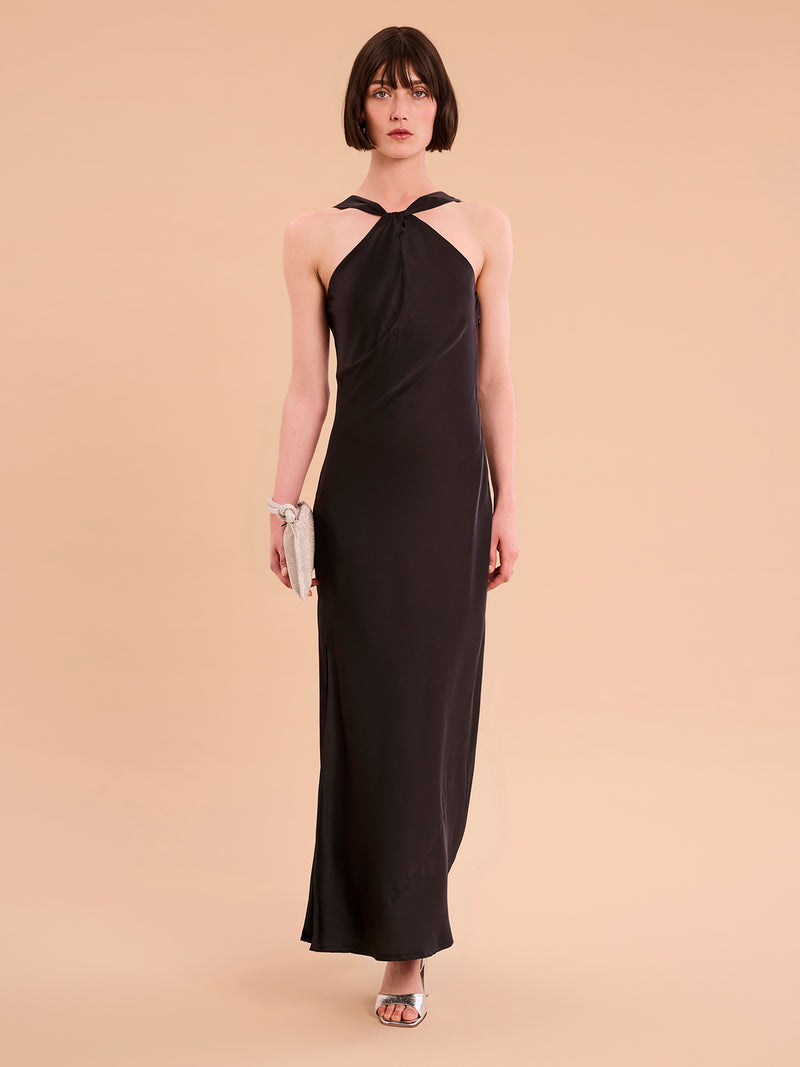 Black maxi dress with halterneck