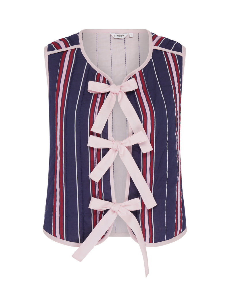 Jojo Quilted Gilet in Navy Stripe