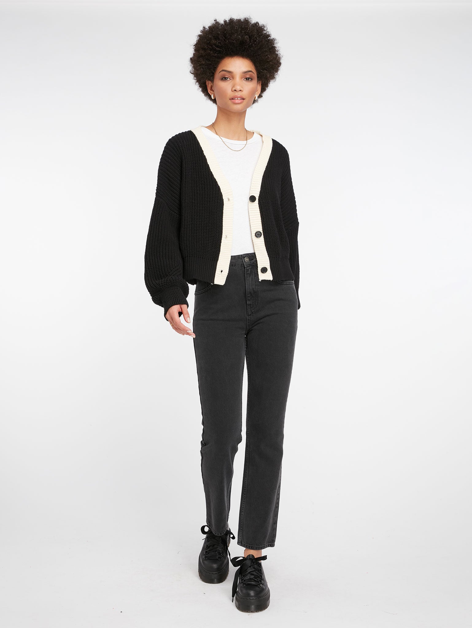 Hopper Cotton Cardigan in Black/White