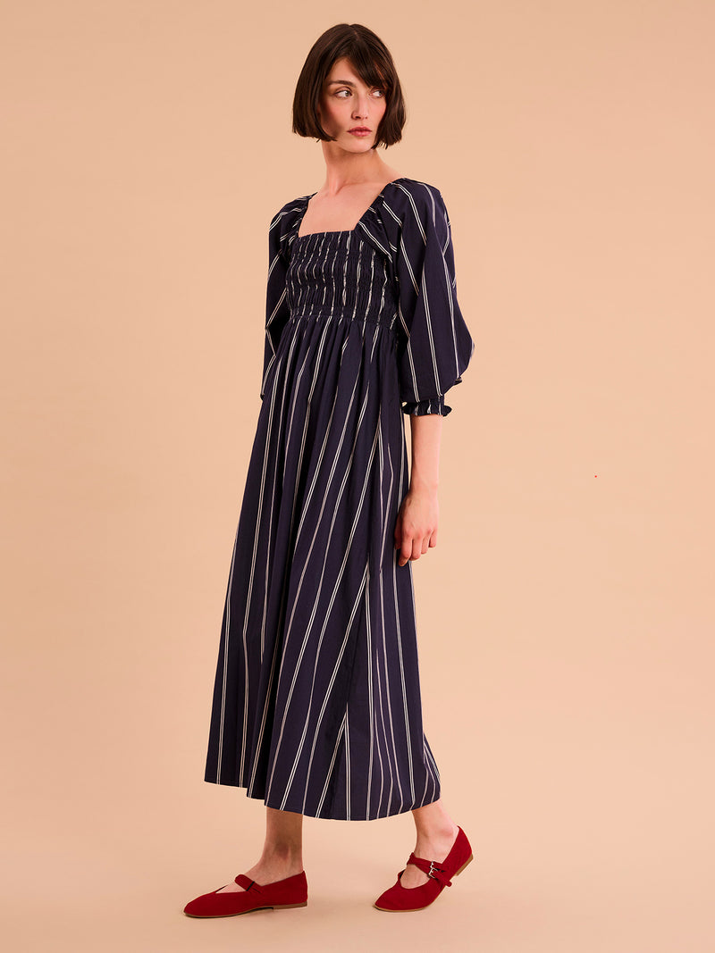 Amaryllis Dress in Blue Stripe