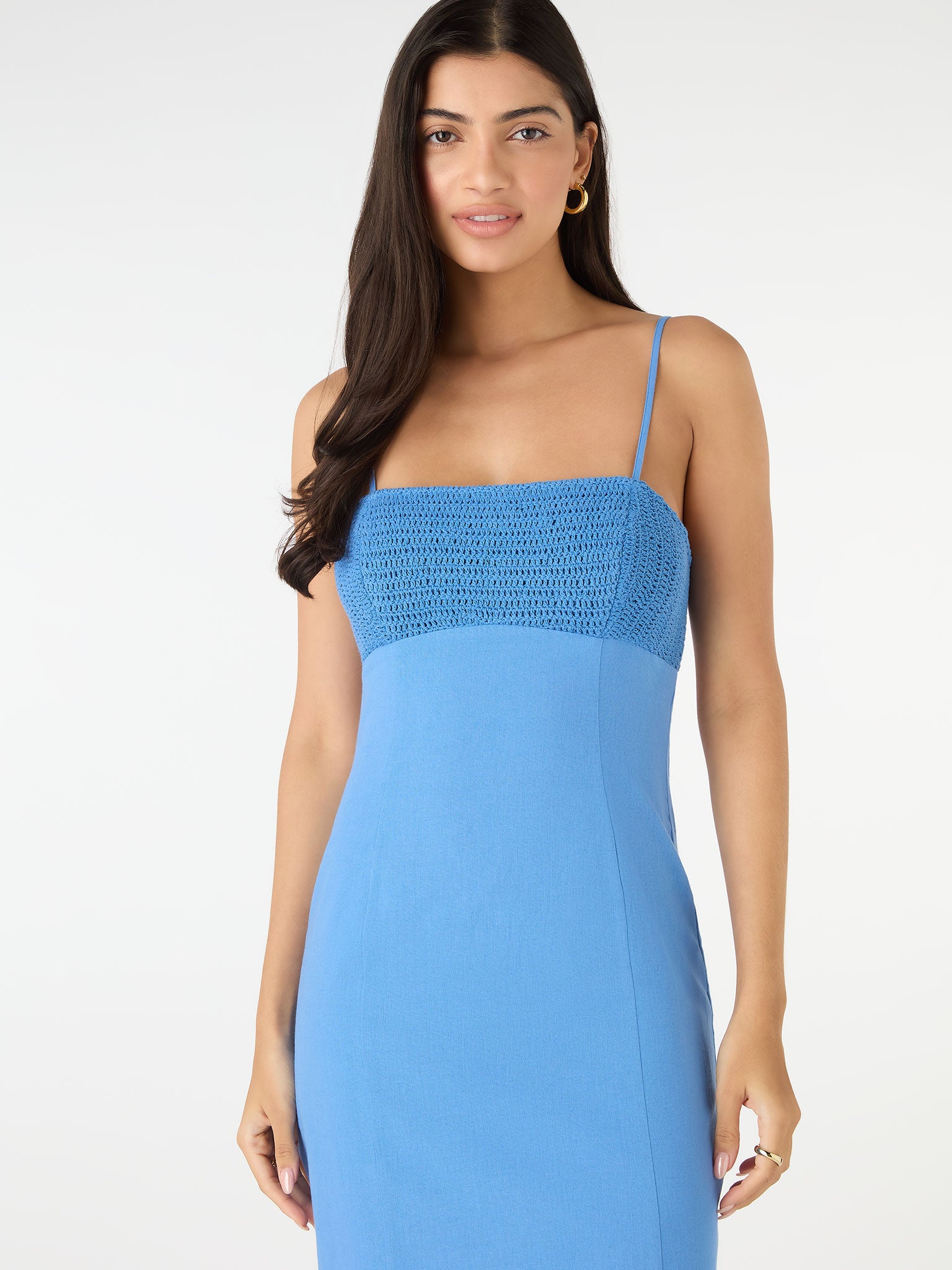 Clements Crochet Midi Dress in Blue | OMNES | Dresses