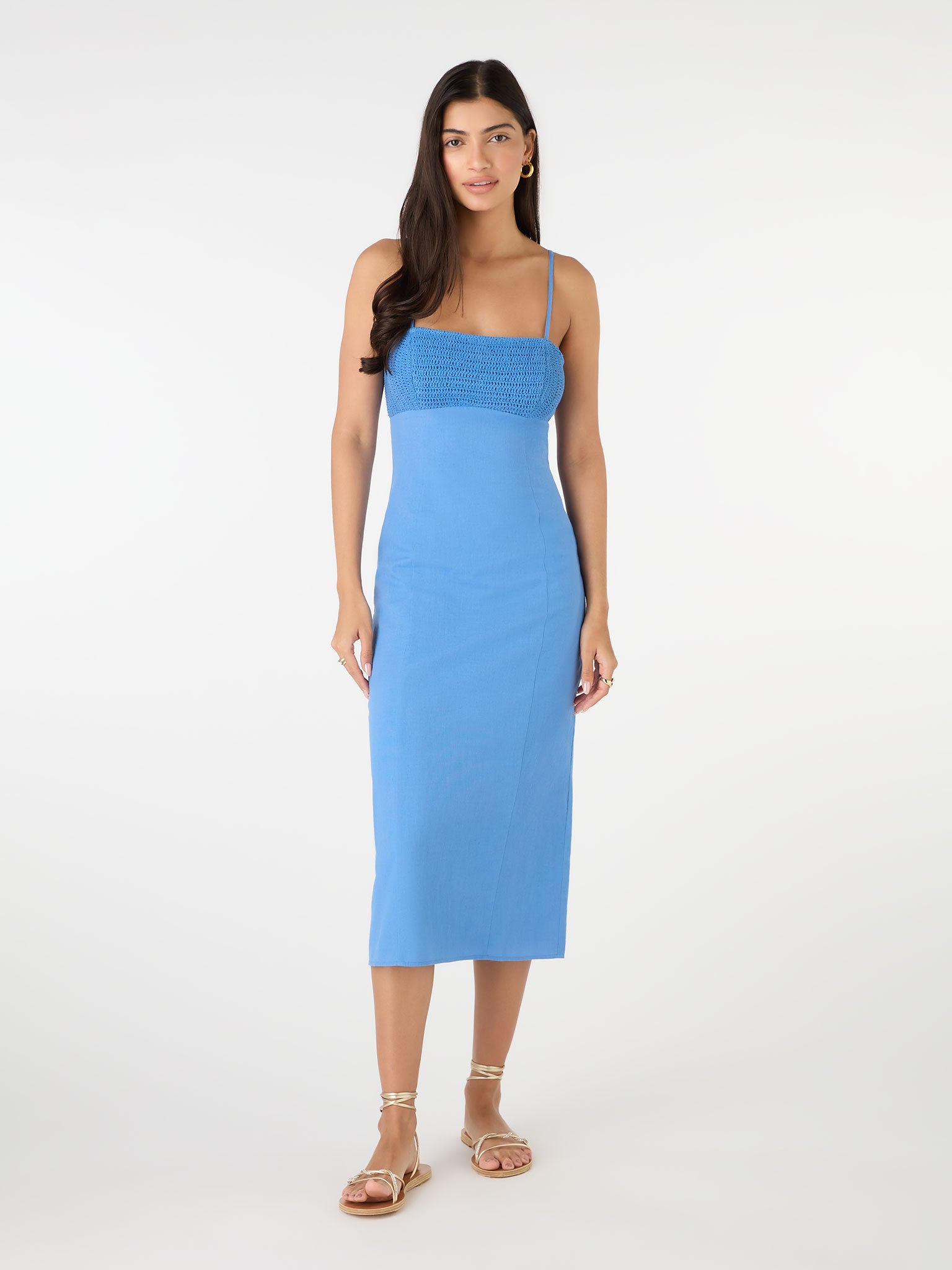 Blue crochet hotsell midi dress