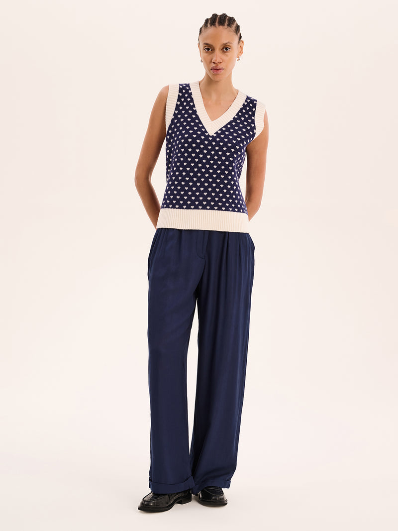 Candy Pleat Front Straight Leg Trouser in Navy