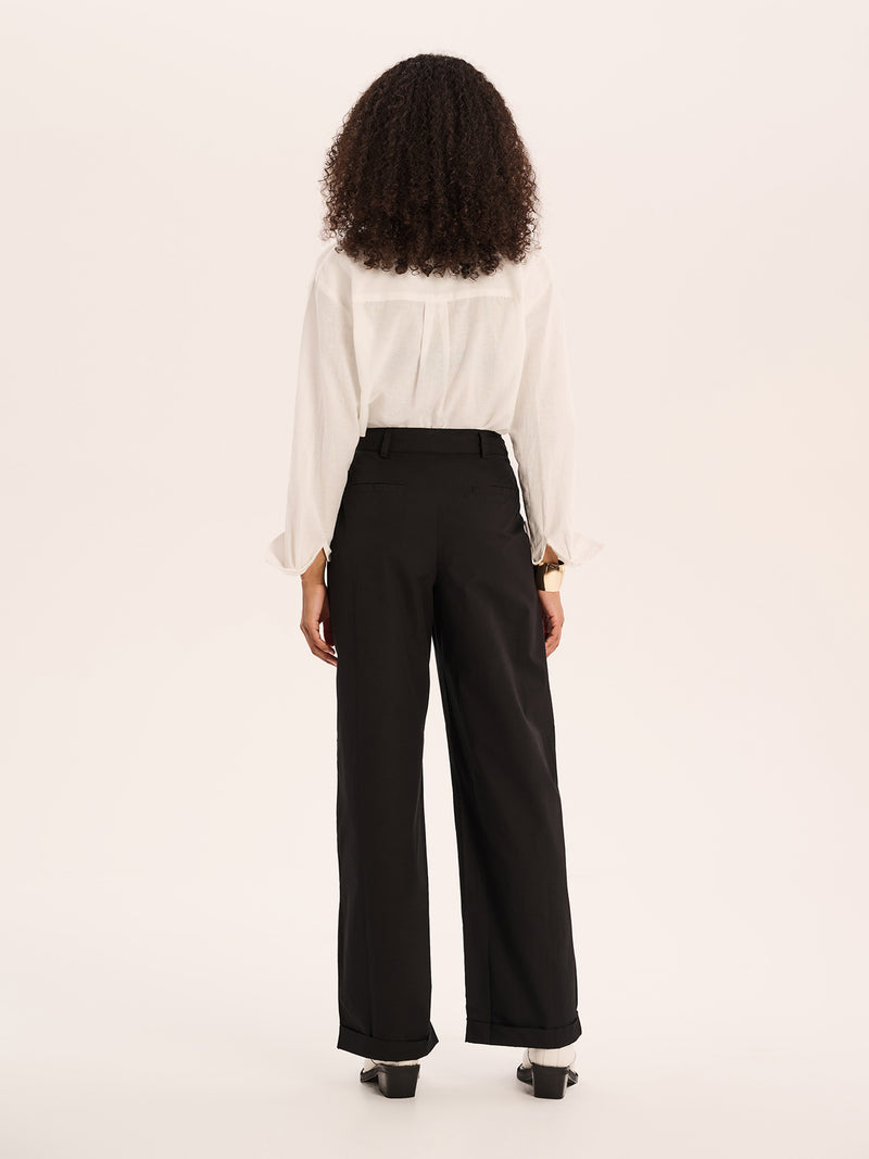 Candy Pleat Front Straight Leg Trouser in Black