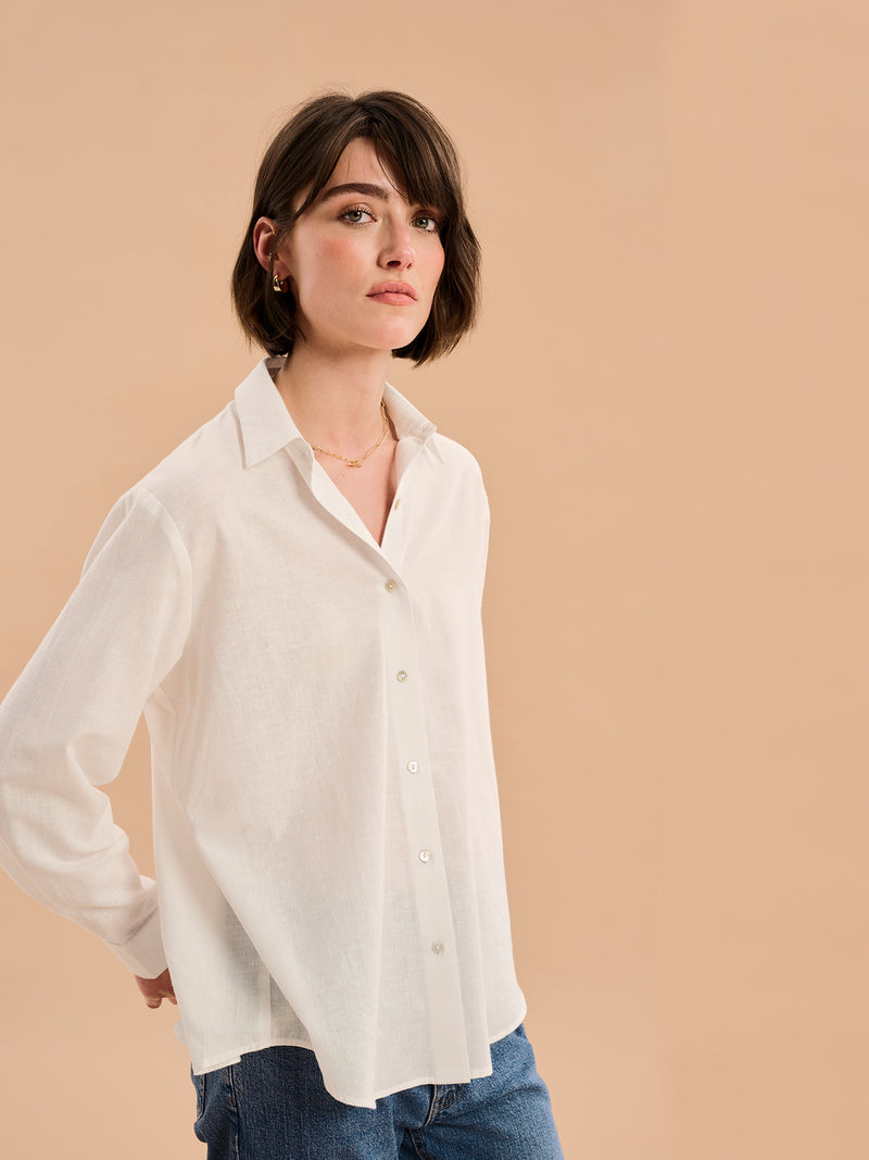 Evie Linen Oversized Shirt in White