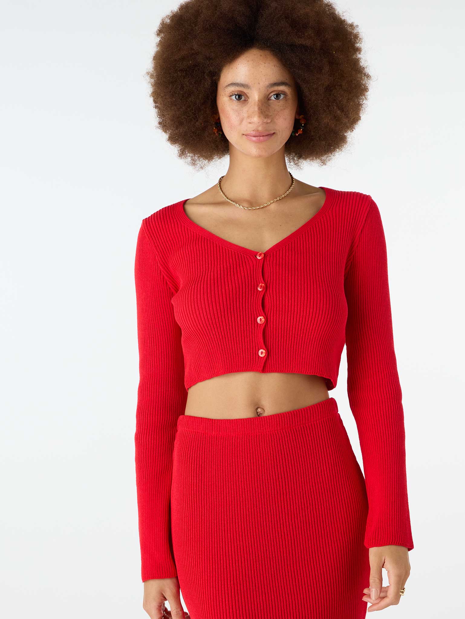 Red cropped online cardigan