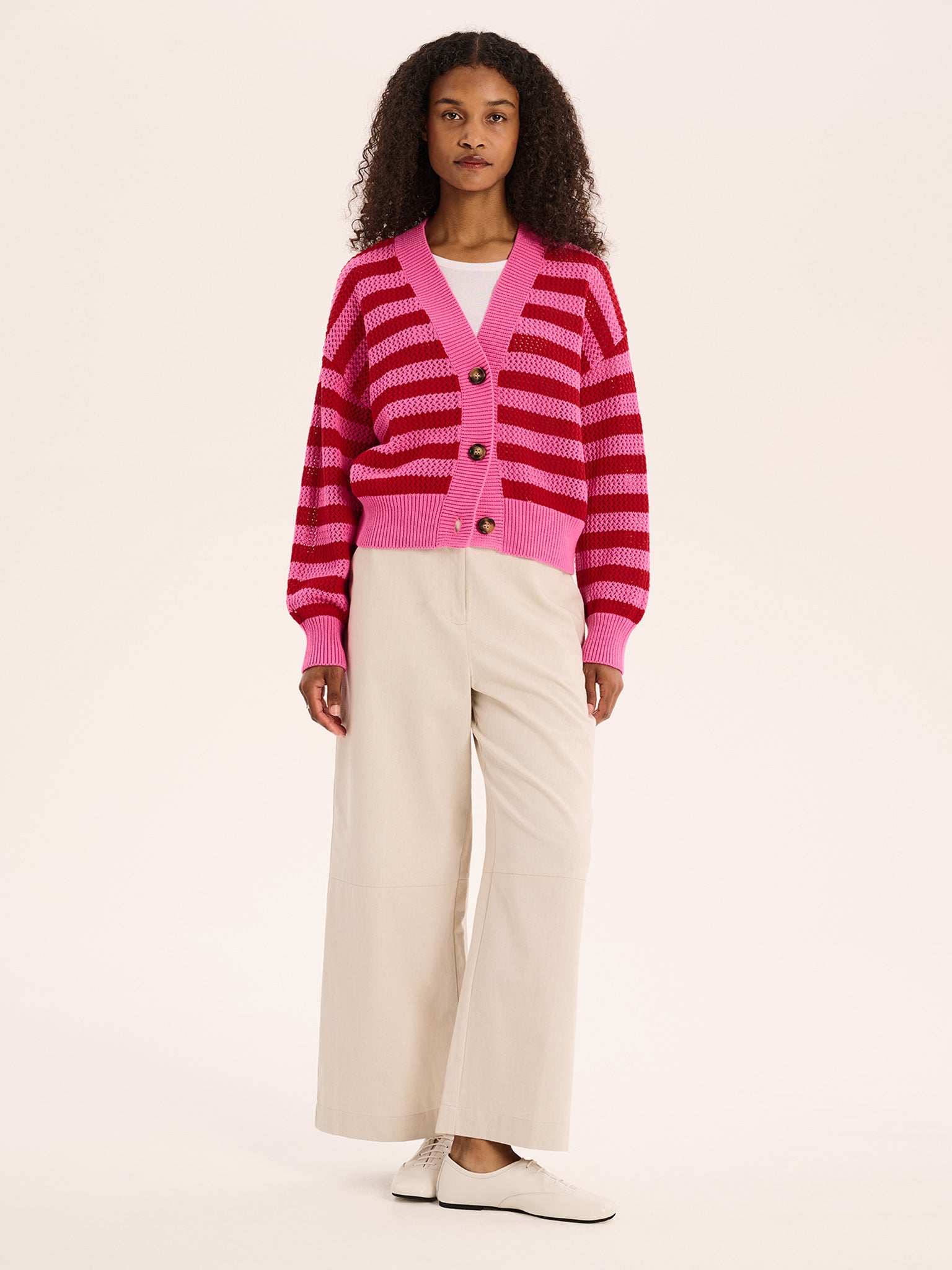 Heather Stripe Cardigan in Magenta