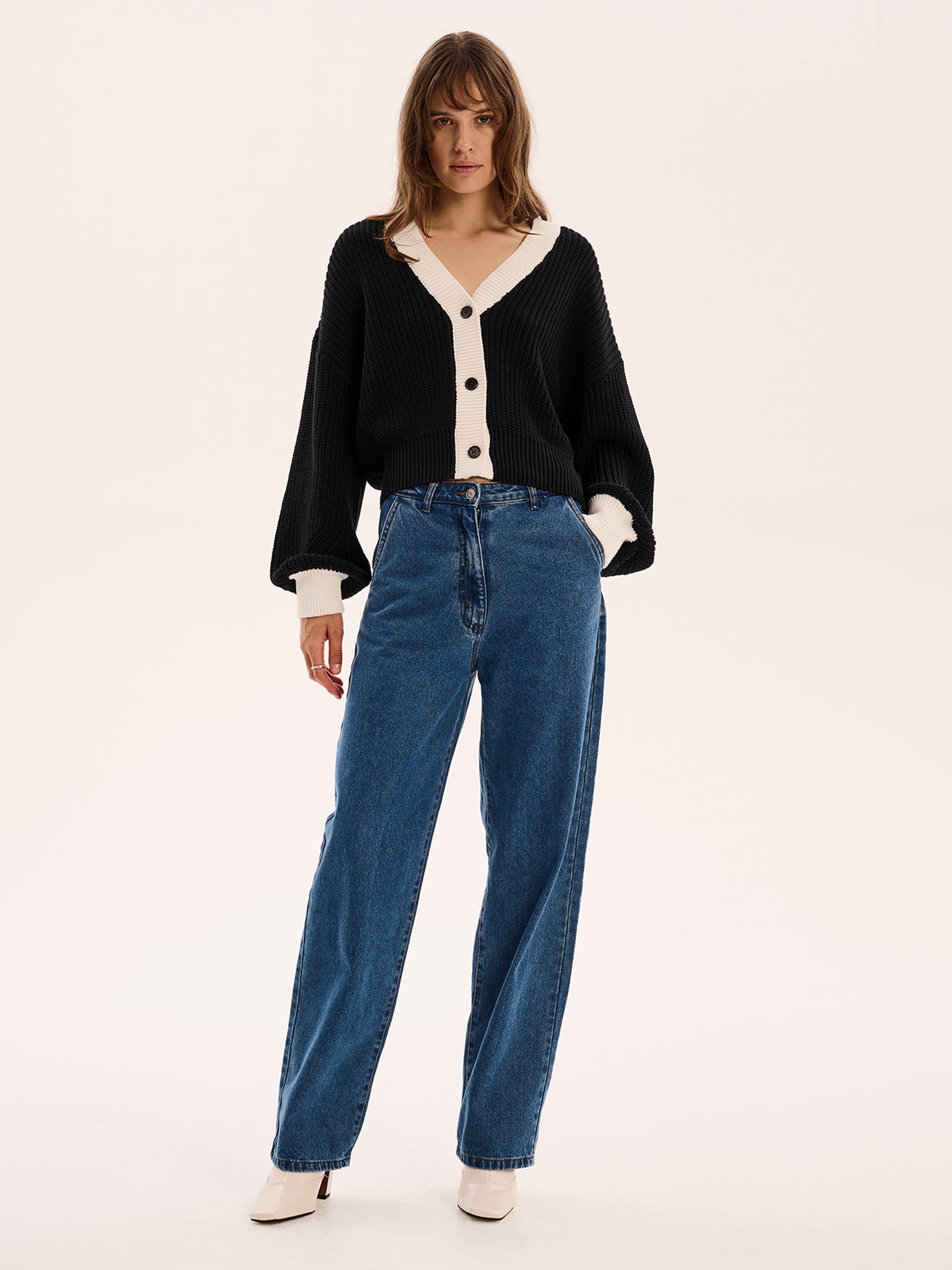 Hopper Cotton Cardigan in Black/White