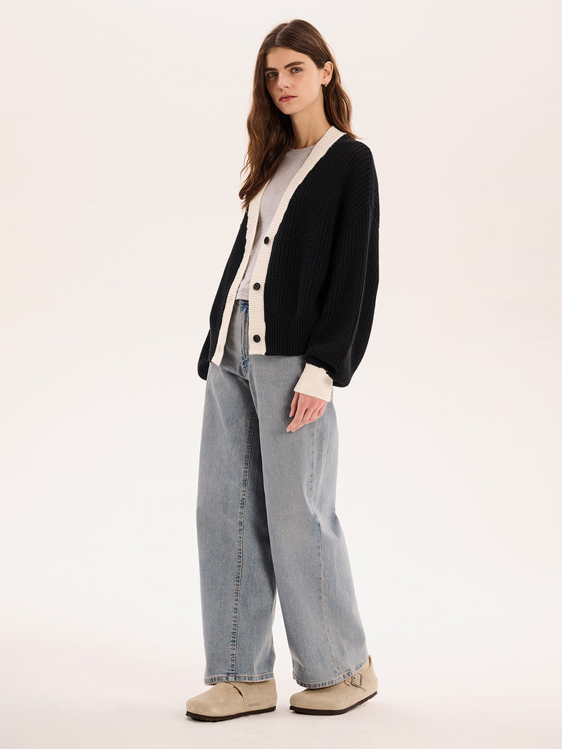 Hopper Cotton Cardigan in Black/White