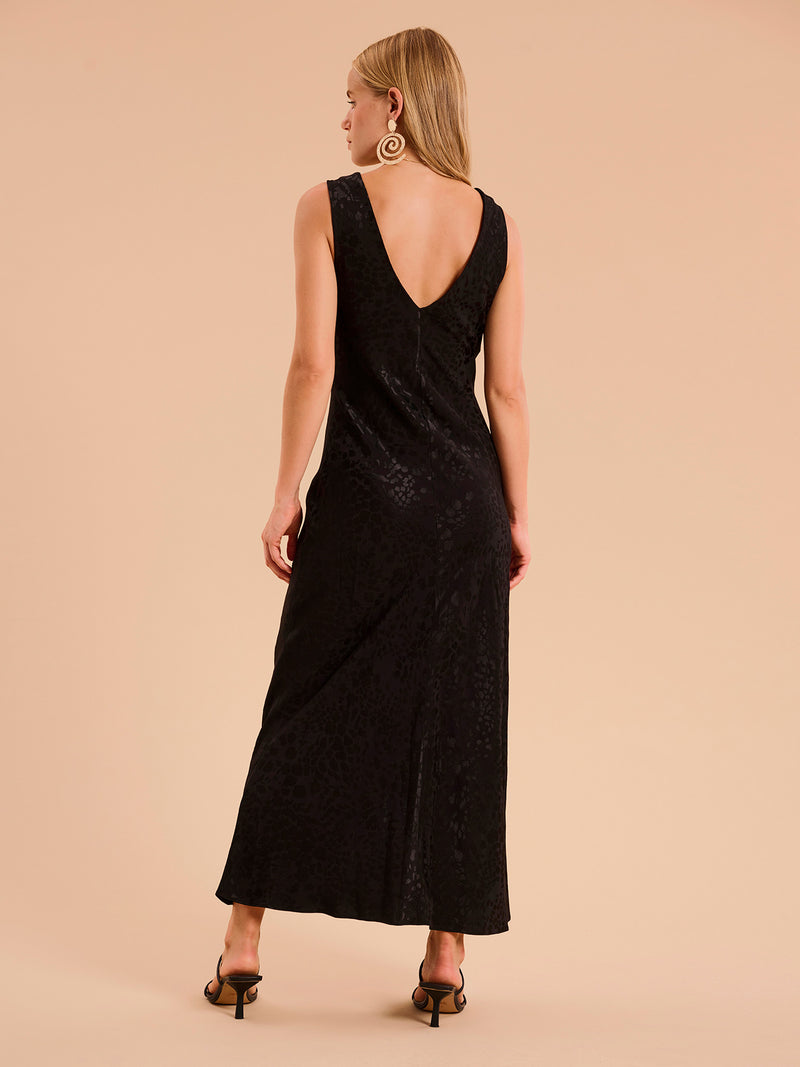 Iris Midi Jacquard Dress in Black