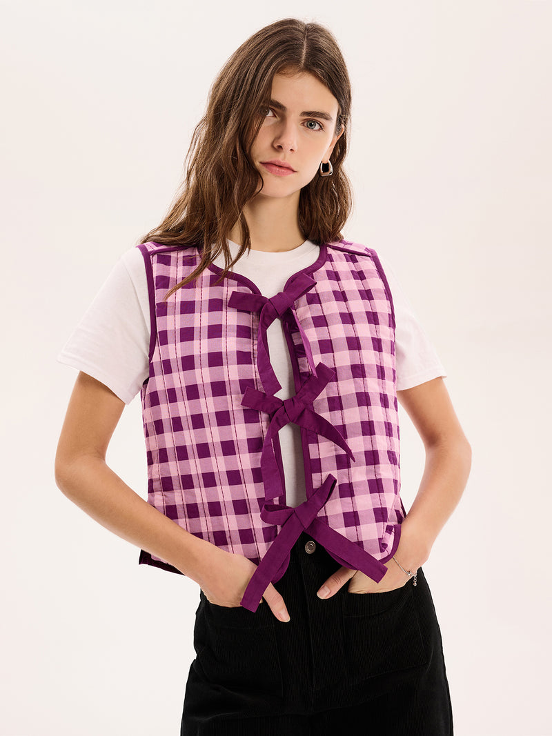 Jojo Quilted Gilet in Pink Gingham