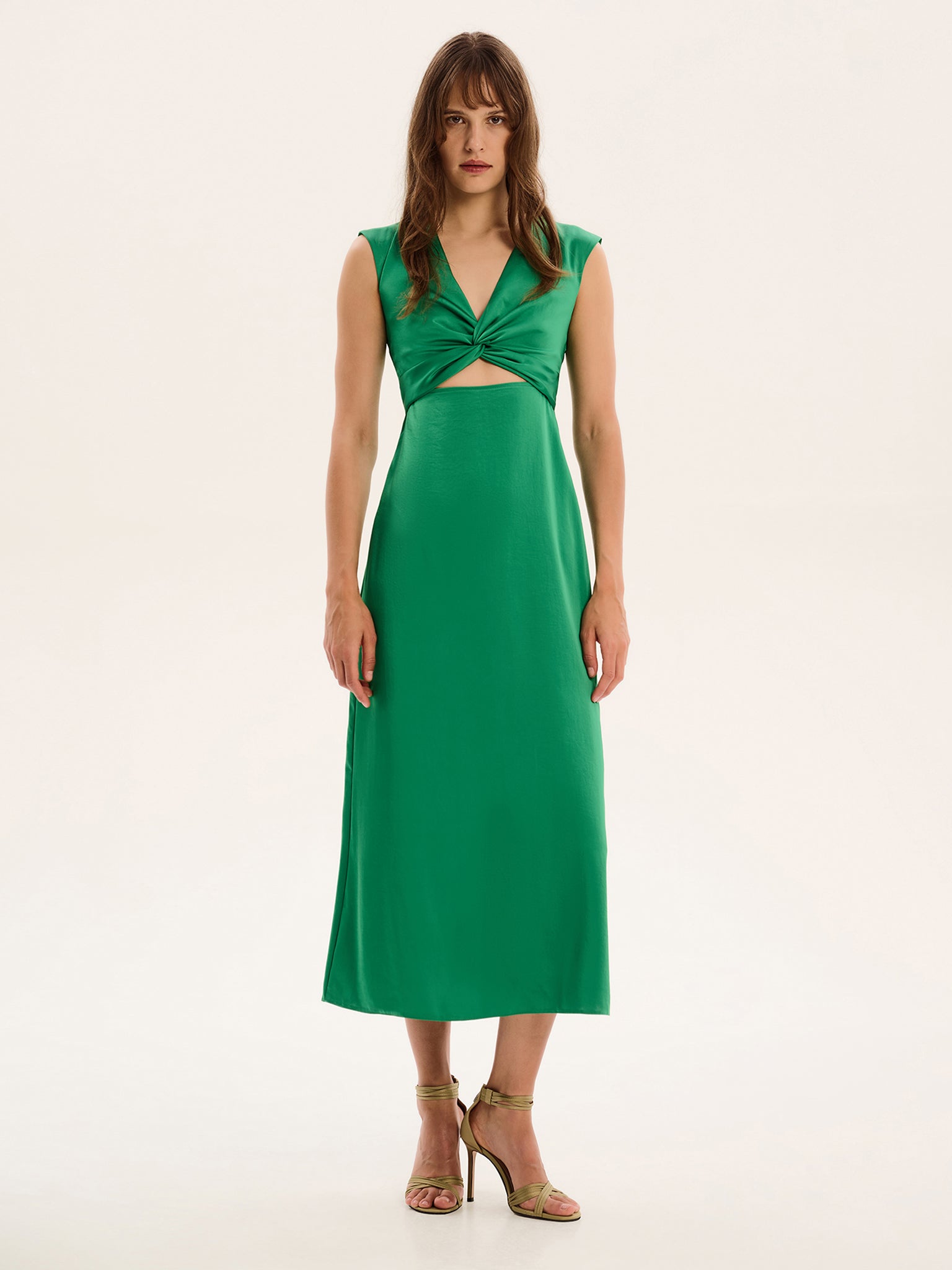 Marin Twist Front Dress in Emerald Green