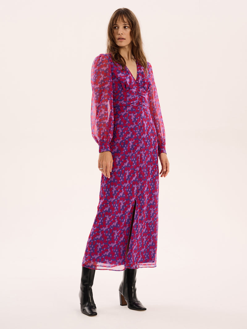 Mary-Rose Dress in Purple Scattered Floral