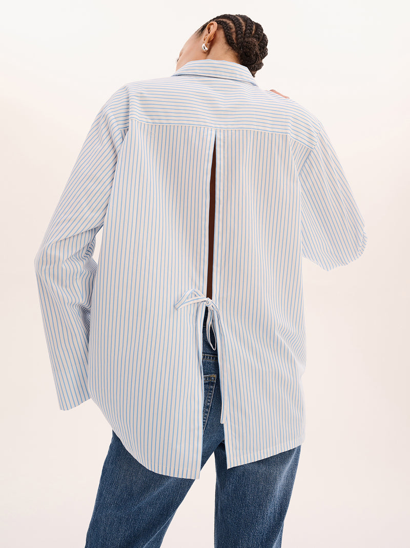 Nala Stripe Tie Back Shirt in Light Blue