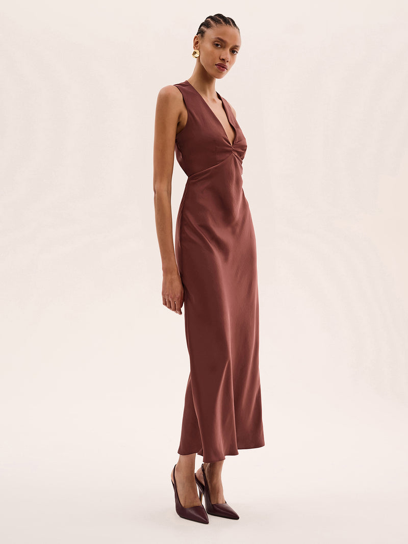 Nova Tie Back Dress in Chocolate