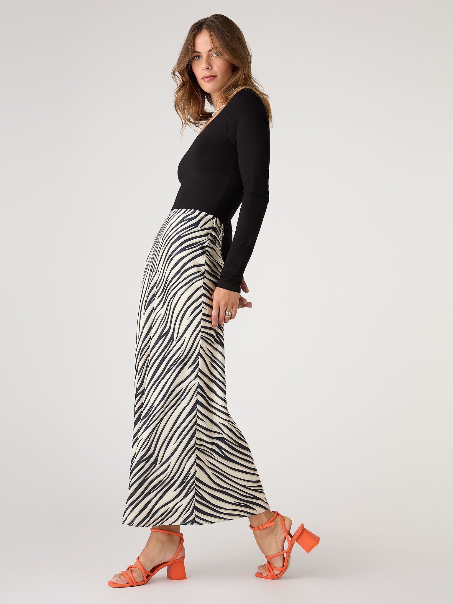 Stella Bias Satin Skirt in Beige Zebra | OMNES | Skirts | Sustainable ...