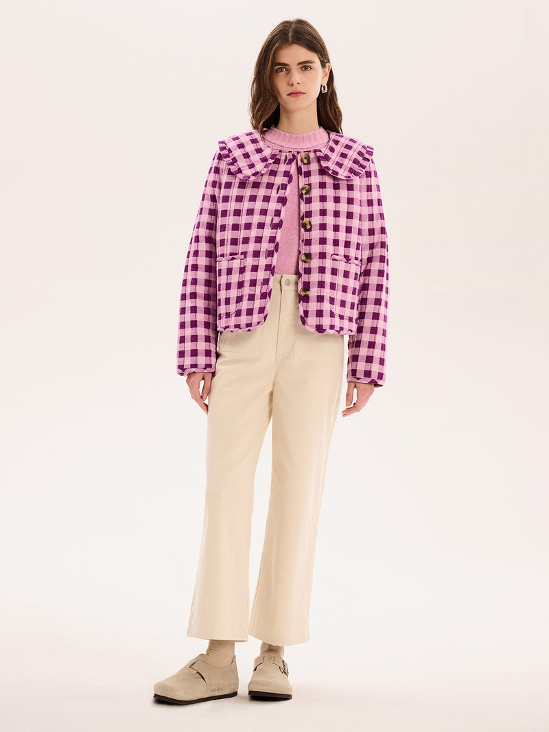 Peggy Quilted Jacket in Pink Gingham