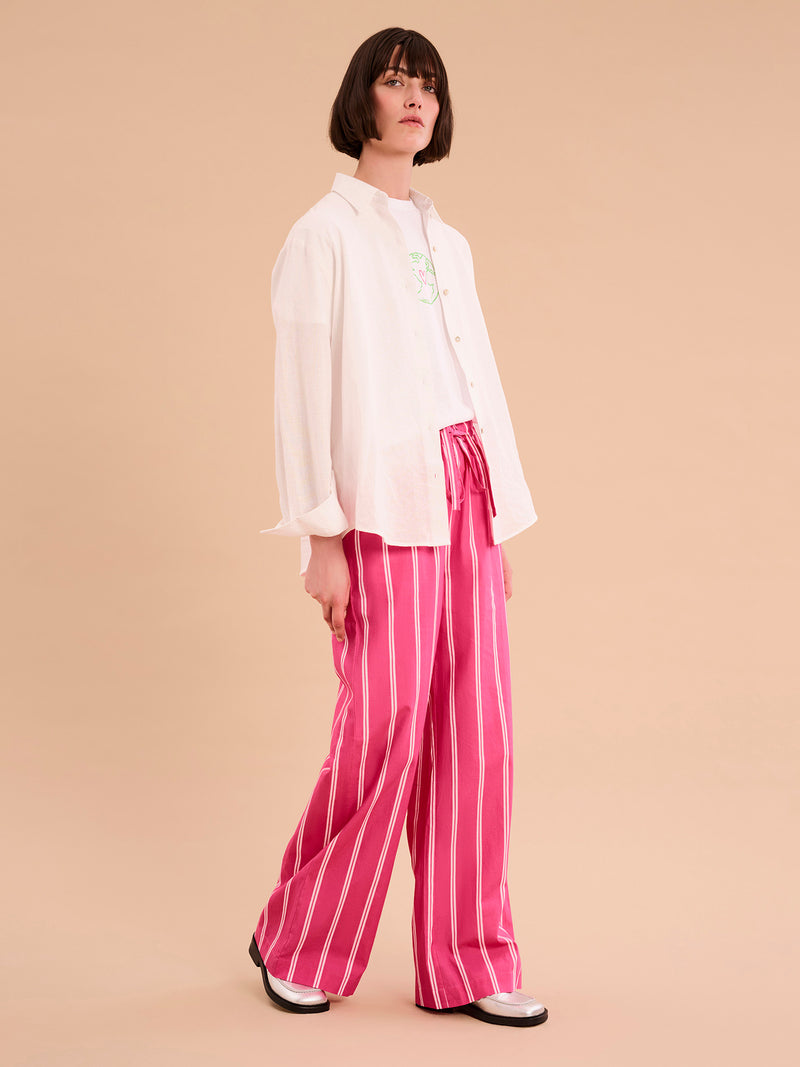 Ramela Elasticated Waist Trouser in Magenta Stripe