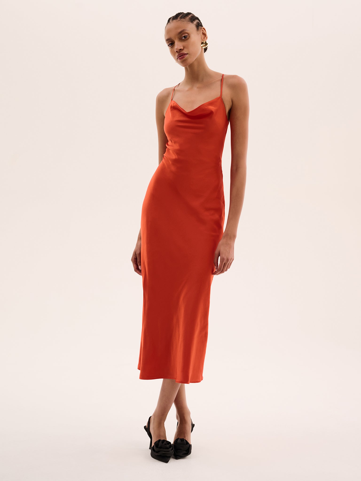 Riviera Midi Dress in Brick Orange