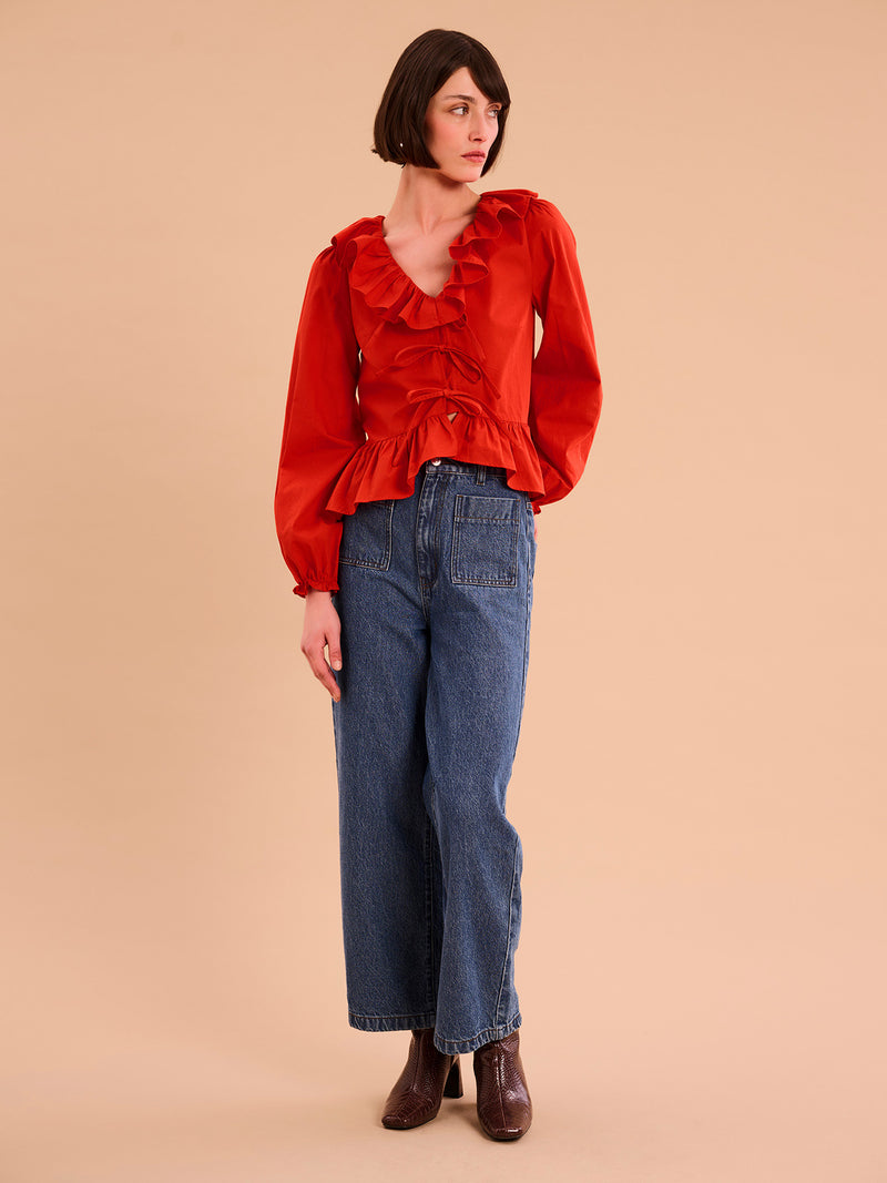 Selina Frill Blouse in Red