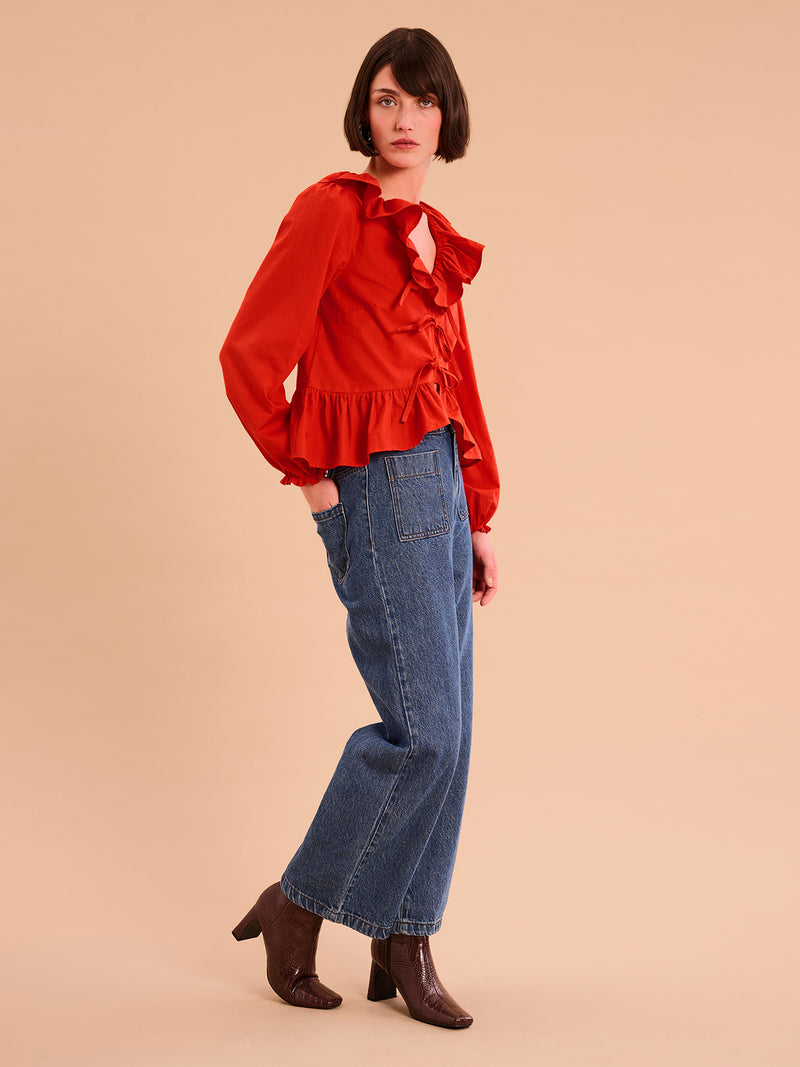 Selina Frill Blouse in Red