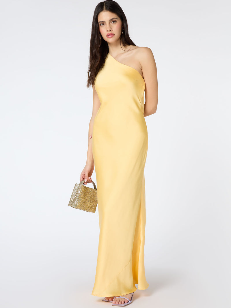 Uma One Shoulder Dress in Lemon Yellow