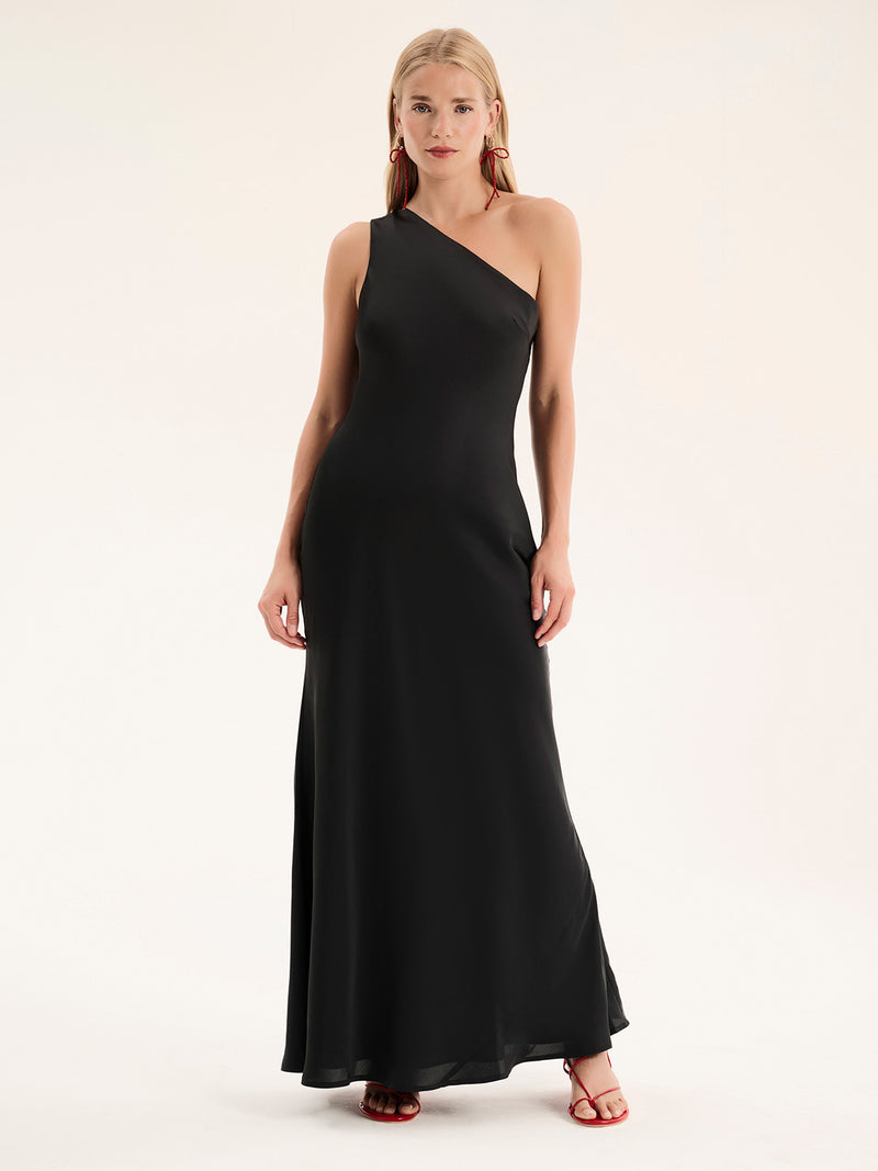 Uma One Shoulder Dress in Black