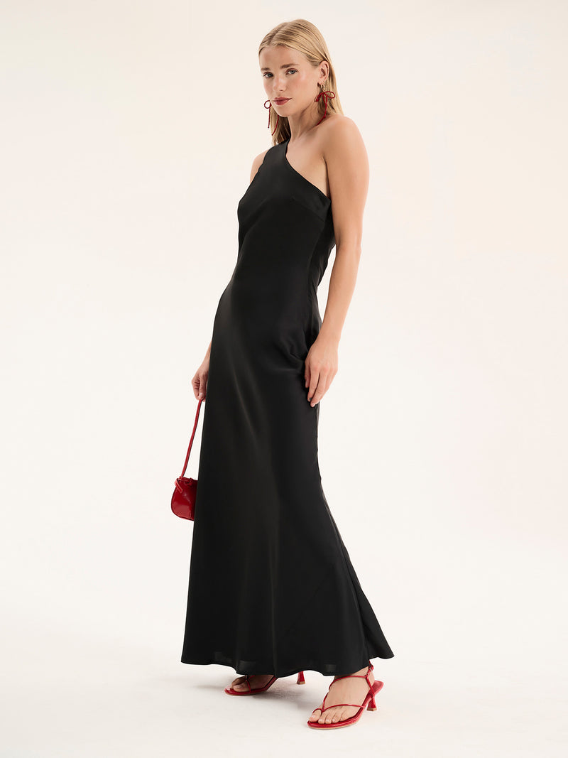 Uma One Shoulder Dress in Black