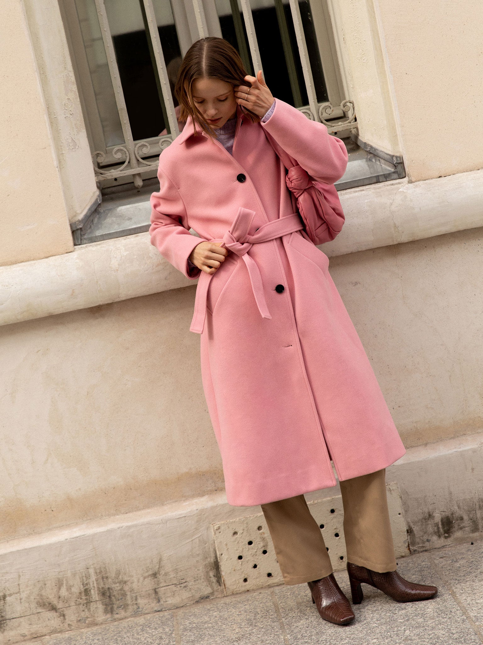 Dusty pink store wool coat