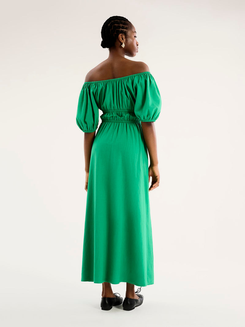 Arya Shirred Detail Round Neck Dress in Green