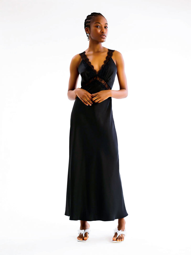 Aurelia Lace Trim Maxi Dress in Black