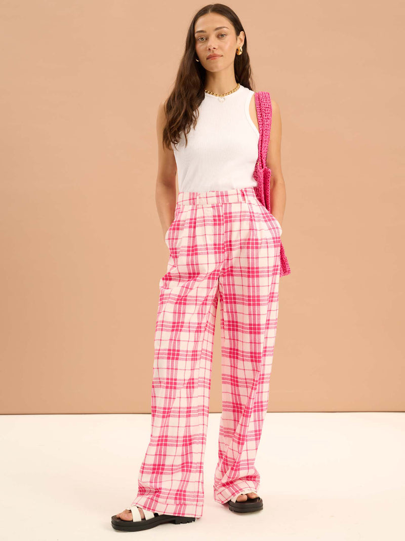 Candy Straight Leg Trouser in Pink Check