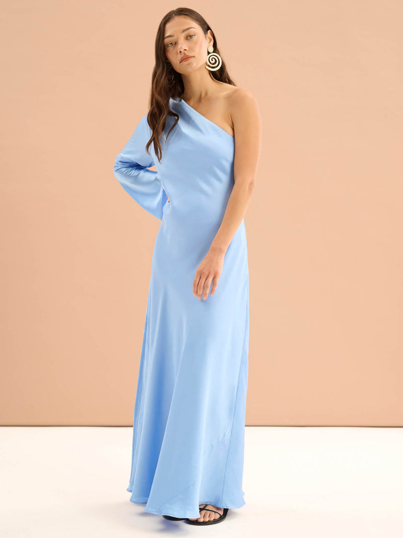 Charlee One Shoulder Dress in Light Blue