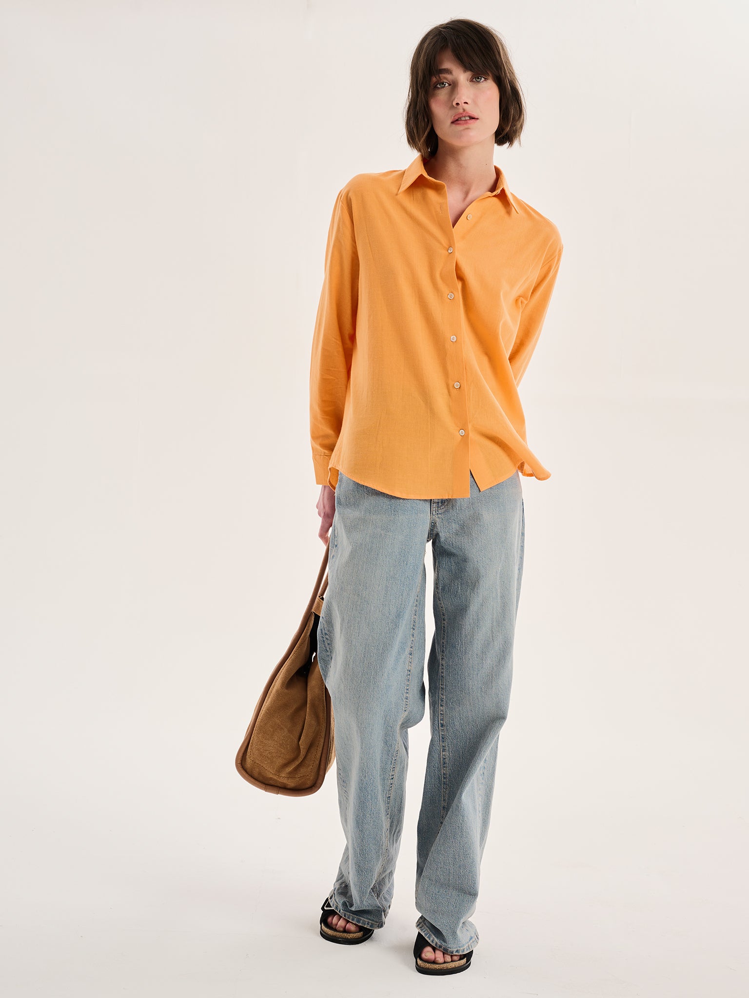 Evie Linen Oversized Shirt in Orange