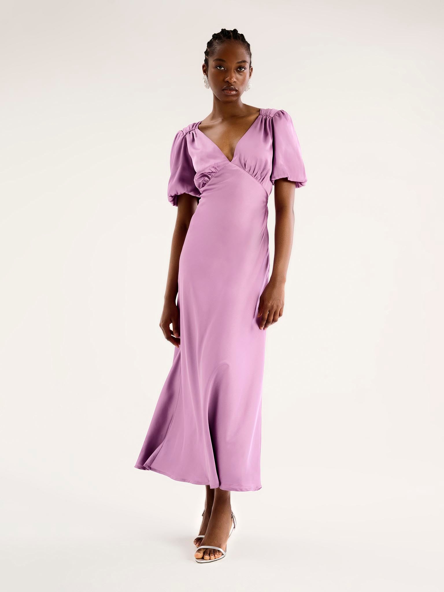 Rosie Puff Sleeve Dress in Lavender