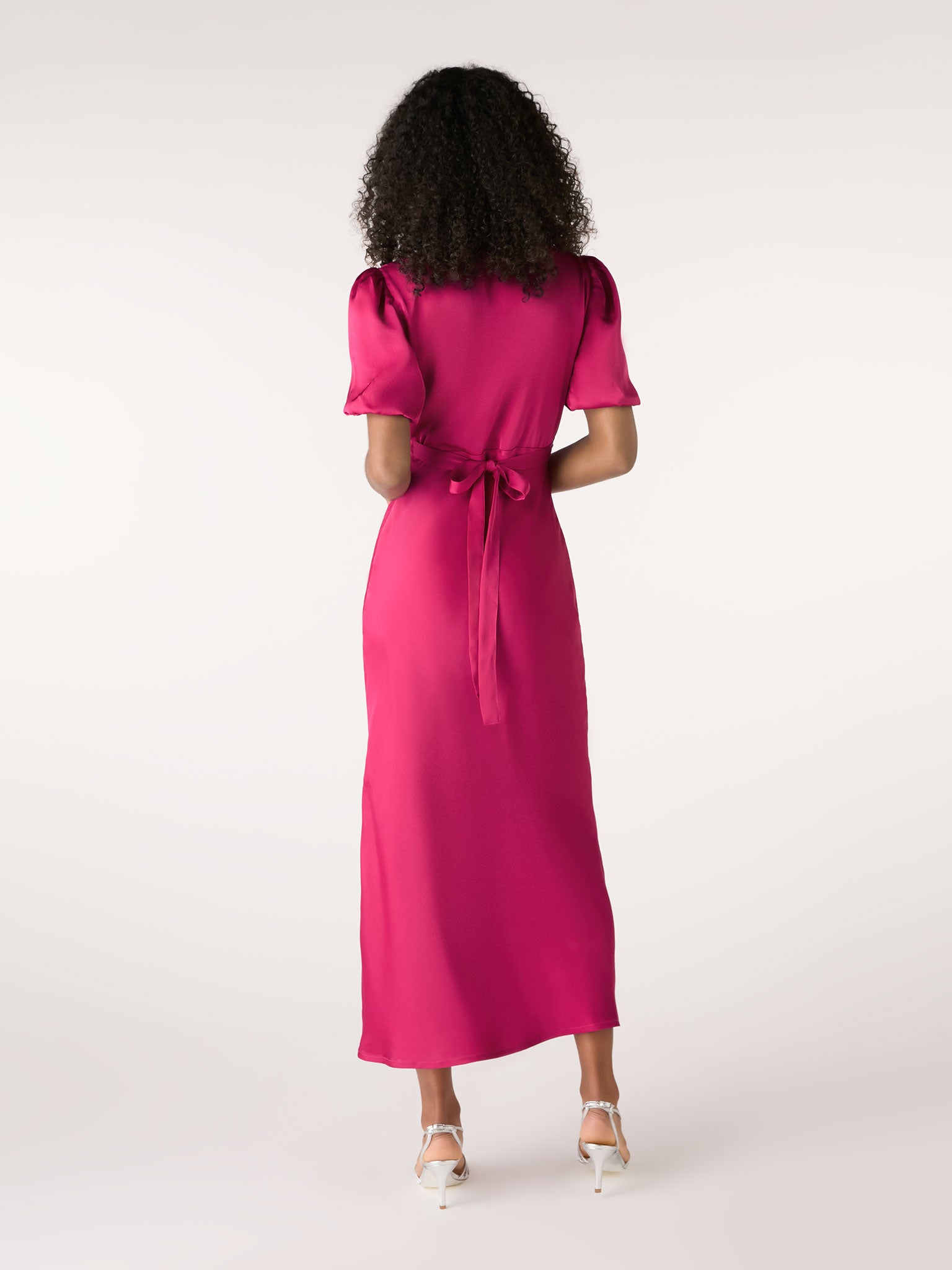 Rosie Ruched Puff Sleeve Dress in Pink | OMNES | Dresses