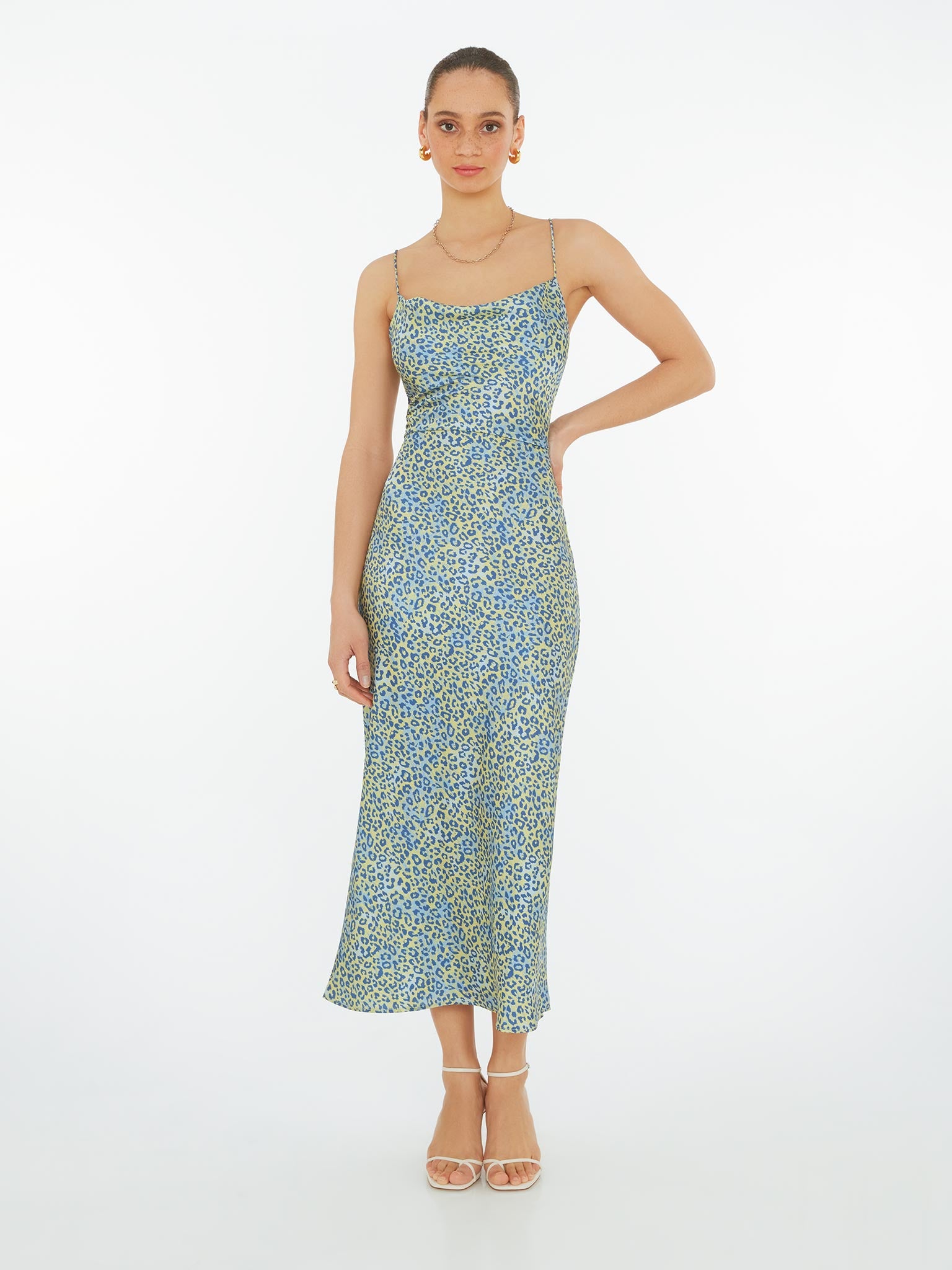 Riviera Midi Dress in Blue Leopard | OMNES | Dresses | Sustainable ...